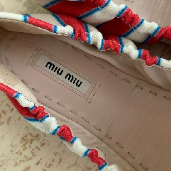 Miu miu stripe bow flats size 38 nautical summer beach - Picture 3 of 11